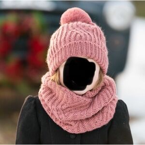 Zara Girl’s Knit Beanie and Infinity Scarf Set in Pink Size: 54cm (10-12)